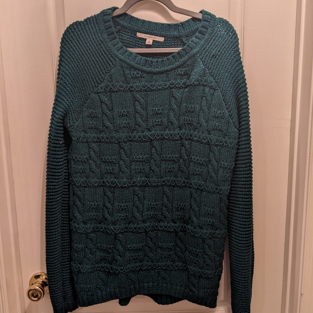 Stitch Fix 41 Hawthorn Deep Green Cable Knit Sweater, Sz XL